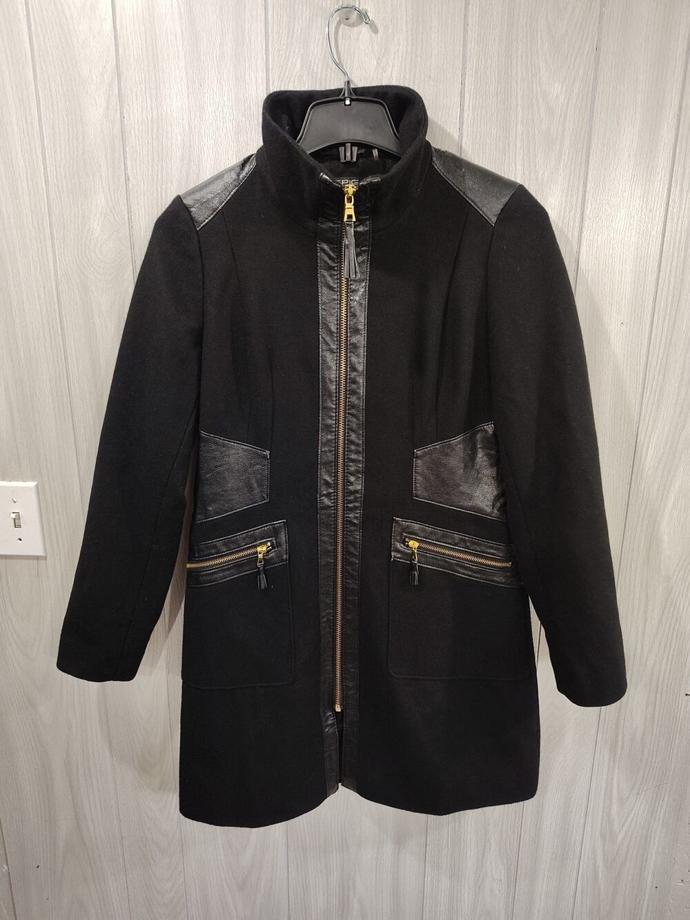Woman's Via Spiga Black Trench Coat Size 10 Gothic Alternative Event Wool Blend
